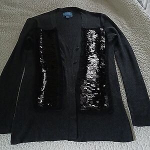 Simply Vera , Vera Wang button down sweater, charcoal with black sequins